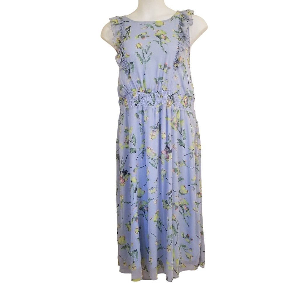 Adyson Parker 2X Blue Floral Maxi Dress Sleeveless Plein Air Combo